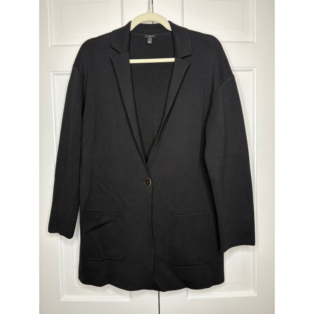 Talbots Petite LP Patch Pocket Sweater Blazer Black Knit Jacket‎ Minimalist NWOT